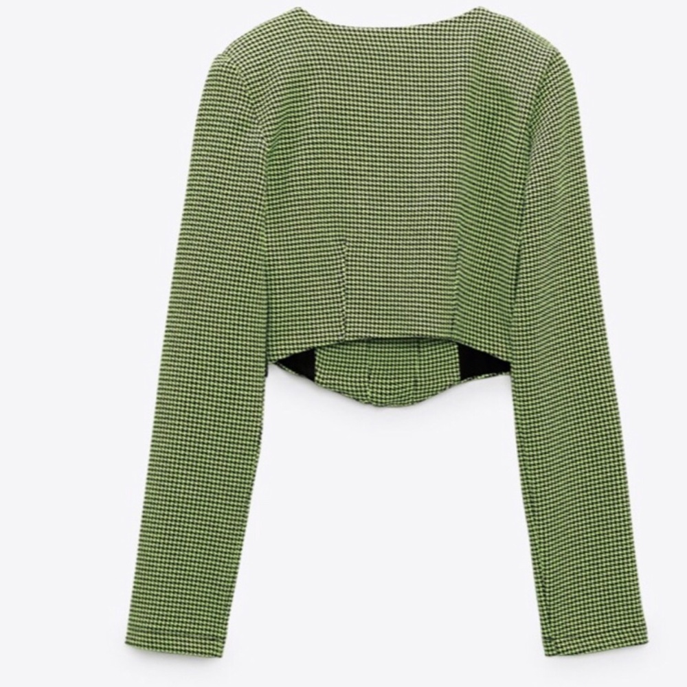Zara women’s green houndstooth crop top blouse size small new - Picture 5 of 7